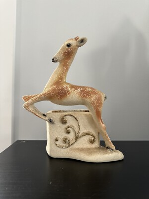 vintage ARTKON stylized plaster deer planter mica glitter Holiday Christmas MCM