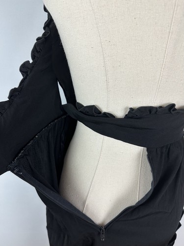 Maxi Vestido Negro ALBERT CAPRARO XS Años 70 De Colección Envoltura con Volantes Espalda Baja Halter DEFECTUOSO - Imagen 15 de 19