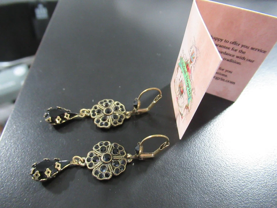 Pendientes colgantes de piedra negra Michal Negrin en metal bronce *nuevos en caja* Foto 4 de 4