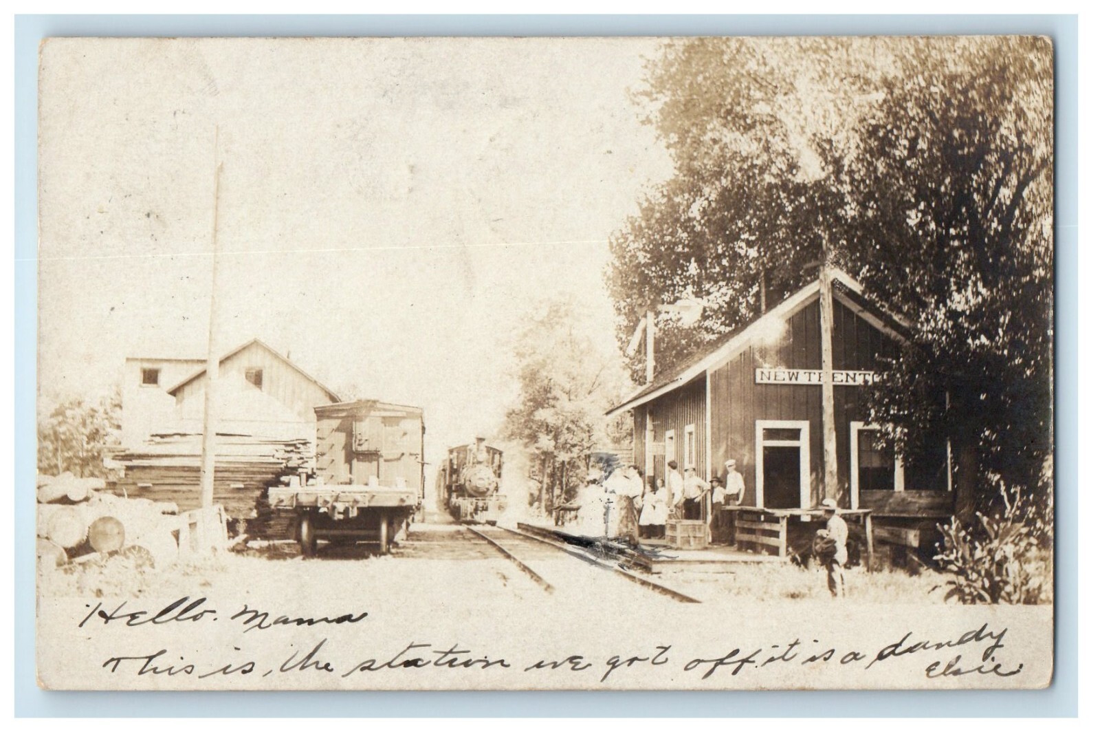 1907 Station Depot New Trenton Indiana IN RPPC Photo Posted Antique