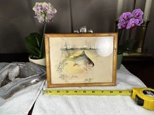 Antique 1901 Artist Signed Watercolor Painting Fish Pond Lake Flowers GORGEOUS