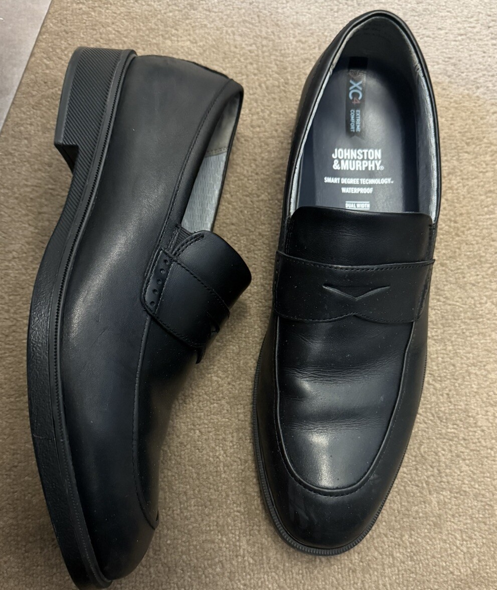 Johnston Murphy Penny Loafers Shoes Black Sheepskin Leather