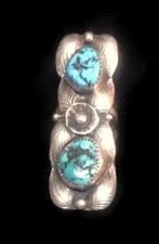 Vintage Sterling Silver Southwest Tribal Turquoise Long Ring Size 5 13.5g