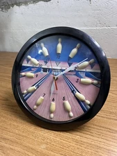 Vintage Black Bowling Alley Wall Clock Shontek Made in Taiwan *BROKEN