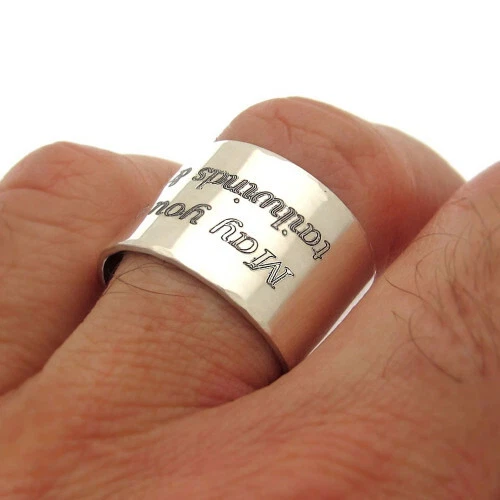 Personalized Ring for Men Engraved Sterling Silver Ring Wide Mens