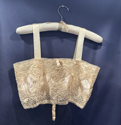Antique Edwardian Lace Corset Cover Chemise Bustier Redfern Sz38 Pale Pink Silk