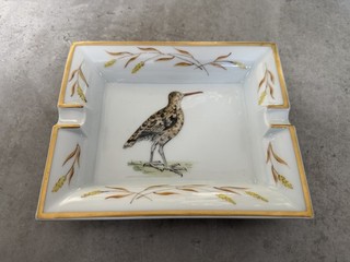 Hermes Large Ashtray Printed and Painted with Birds On Grassy Mounds No Box