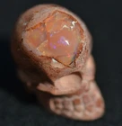 MEXICAN NATURAL MATRIX FIRE OPAL SKULL STONE CARVING BEAD PENDANT GEM FIGURINE