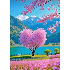 5D Diamond Art Kits for Adults, Heart Cherry Blossom Tree DIY Diamond Painting