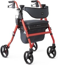Premium Empower Rollator Walker w/ Memory Foam Seat, Black  Red 8" wheels 300lb