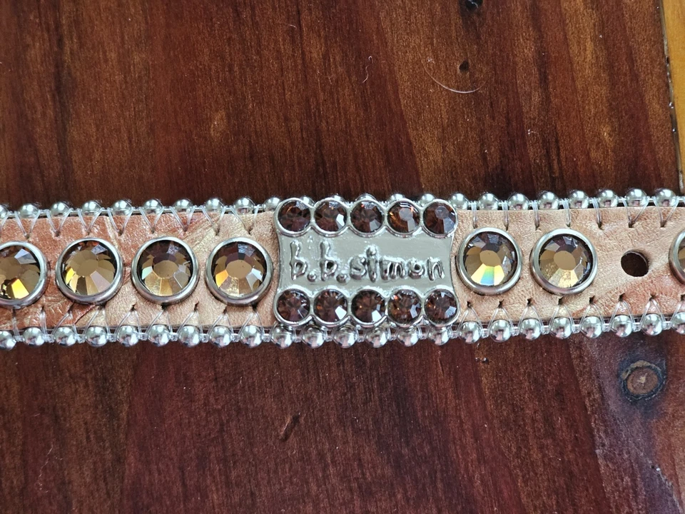 Cinto feminino BB Simon grande bronzeado cravejado de cristal ocidental Swarovski Bling cowgirl - Imagem 2 de 4