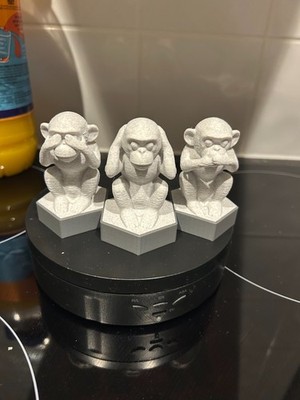 Three Wise Monkeys Textured Marble ''See No, Hear No, Speak No Evil'' Trio Statue 