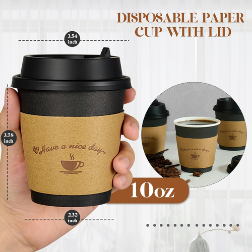 100 Pack 10 Oz Paper Coffee Cups for Hot Chocolate Drinks, Black ...