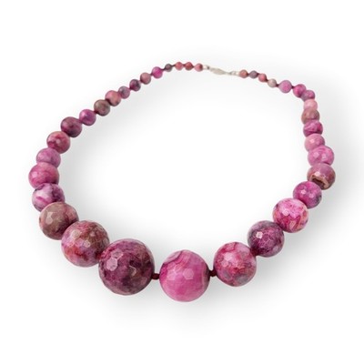 Graduated Gemstone Bead Necklace Dyed Pink Purple Mexican Onyx 925 Sterling 18'' 