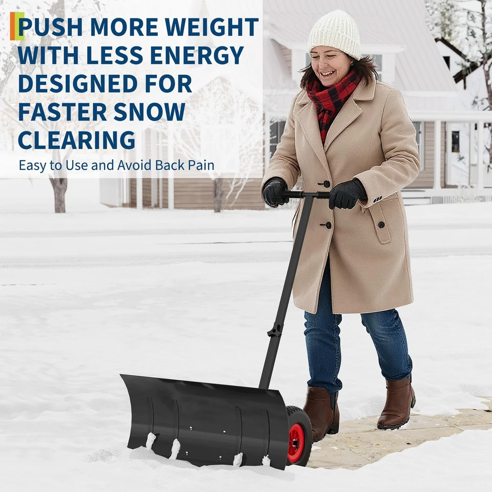 29"W Snow Shovel with Wheels, Heavy Duty Snow Pusher for Driveway & Snow Removal - Image 2 of 4