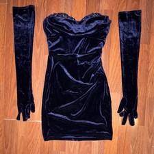 Windsor Navy Blue Strapless Sweetheart Velvet Mini Dress XS Suede