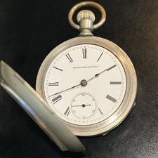 Elgin 1886 Hunter Silveroid Pocket Watch White Roman Dial Manual Wind Beveled