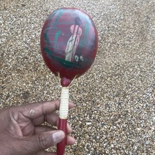 Hand-Painted Red Wooden Maraca Mexican Folk Art Percussion Shaker