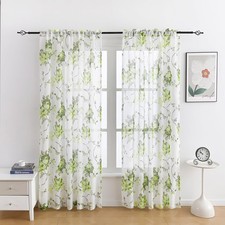 Green Flower Curtains Long 96 in 52W x 96L Pack 2