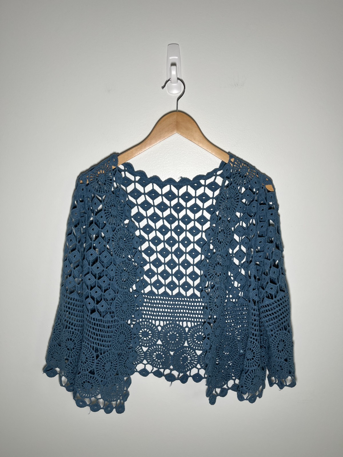 Forest Fairy Boho Cottage Granola Crochet Cardigan Womens Blue NO SIZE