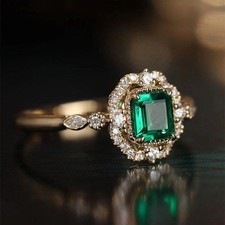 2.00 Ct Emerald Cut Emerald  lab-created Wedding Ring 14K Yellow Gold Plated