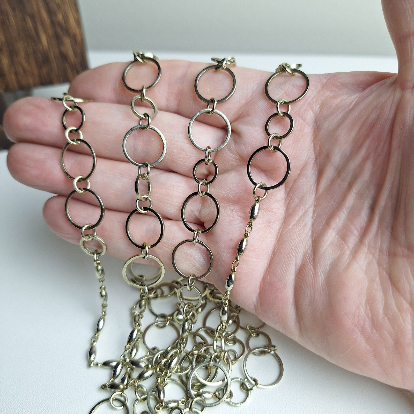 Express Long Ring Circle Link Necklace Silvertone… - image 3