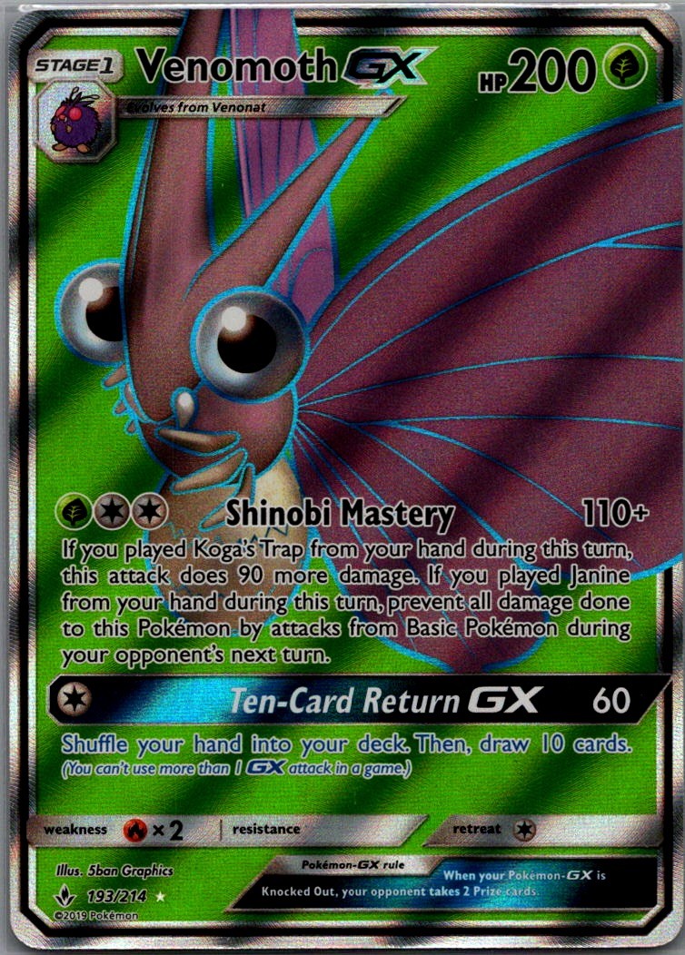 Venomoth GX (Full Art) Ultra Rare SM - Unbroken Bonds 193/214 NM