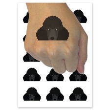 Peeking Black Poodle Dog Temporary Tattoo Fake Body Art
