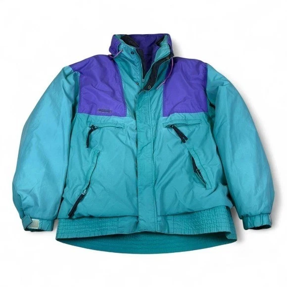 Columbia Reversible Jacket Unisex Large Teal Purple Nylon Vintage