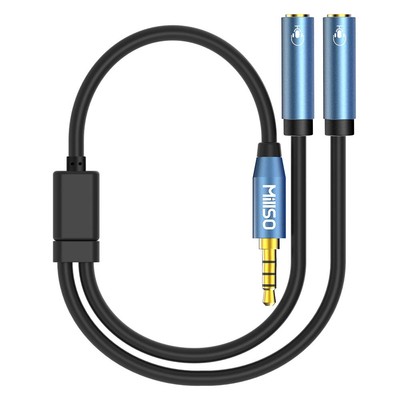 MillSO Headset Splitter for 2 TRRS Headphones or Mics 3.5mm Jack Adapter 1-Foot 