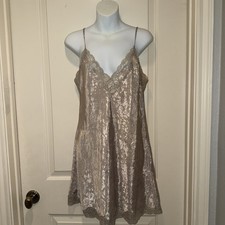 Vintage Victorias Secret Gold Label Beige Satin Size M Lace Chemise Slip Dress