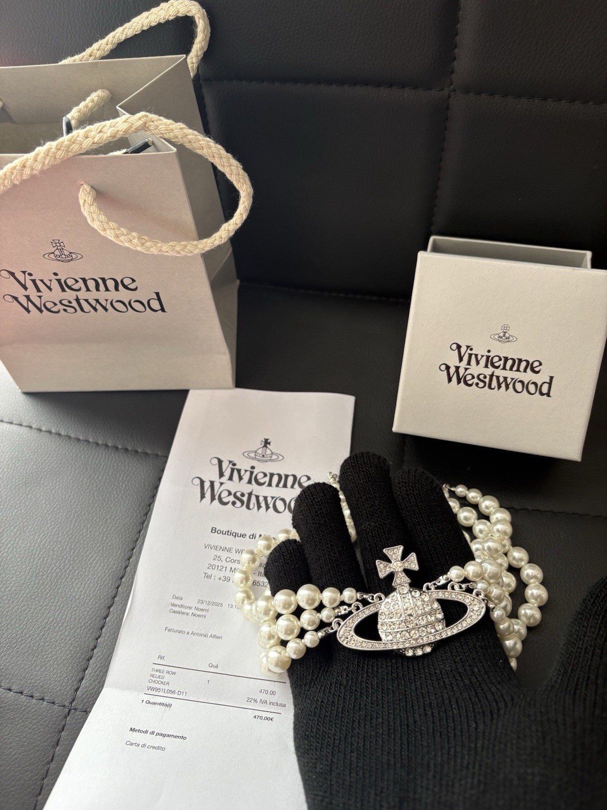 Vivienne Westwood Halskette Triple Pearl Choker Silber IN BOX