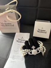Vivienne Westwood Necklace Triple Pearl Choker Silver IN BOX