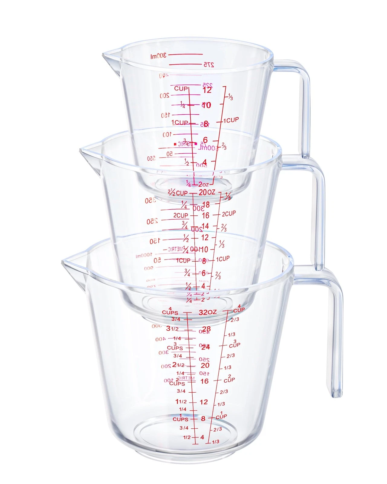 Measuring Cups, Plastic Measuring Cups Set of 3-1000ml, 600ml, 300ml with Spo...