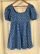 Rhode X Target Eyelet Dress Sz S Blue Embroidered Floral Cotton Puff Sleeve Mini