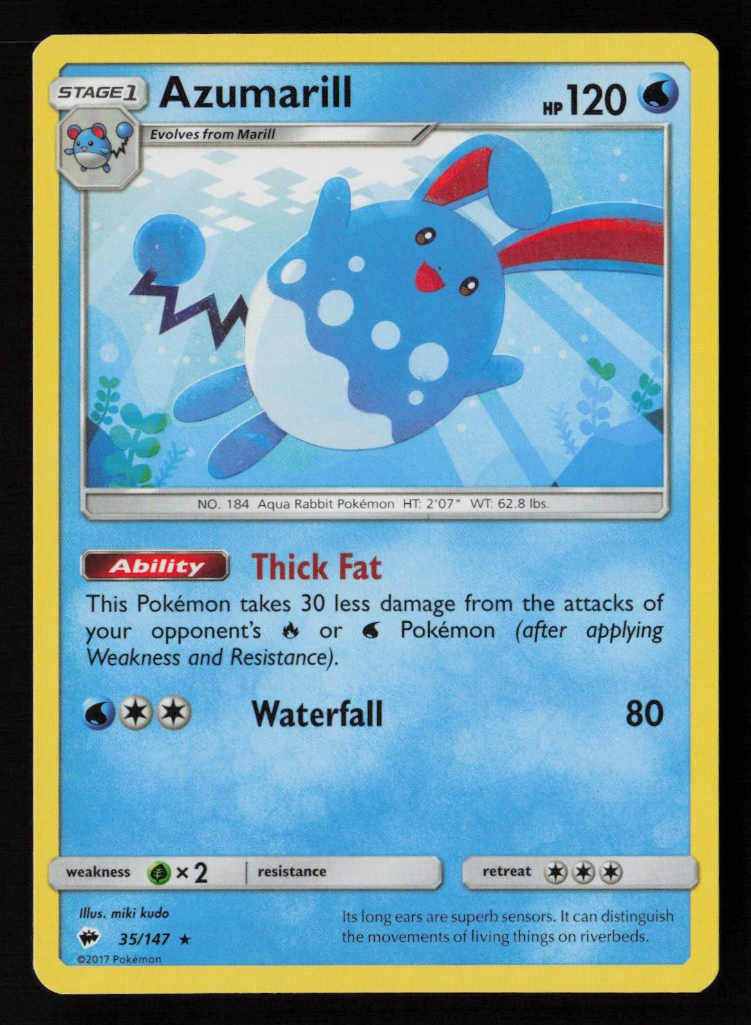 Azumarill SM - Burning Shadows 35/147 NM Pokemon