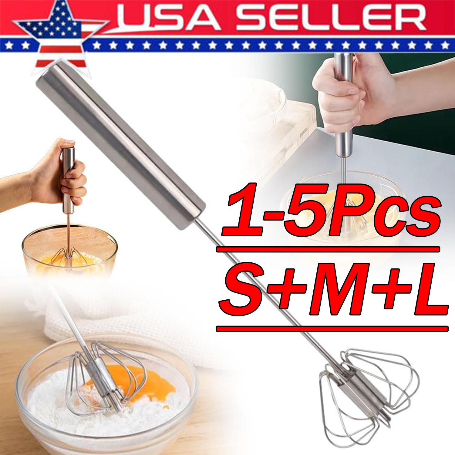 Semi-Automatic Egg Whisk Hand Push Egg Beater Stainless Steel Blender Mixer Whis