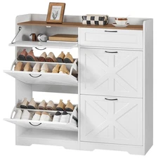 HOOBRO Shoe Storage Cabinet Farmhouse Shoe Cabinet 43.3"L x 9.8"W x 42.7"H
