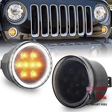 JK Turn Signal Lights White DRL Amber LED Front Grill Turn signal lights