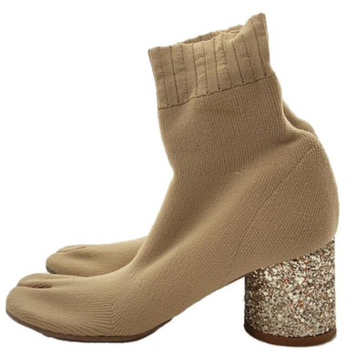 Maison Margiela Tabi Sock Short Boots Beige size EU 35.5 Glitter Heel 2.36 inch