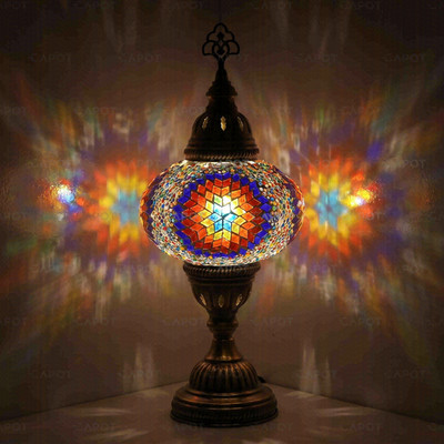 Multicolor Türkische Mosaik Tischlampe - Handgefertigte Marokkanische Boho Nachttischlampe