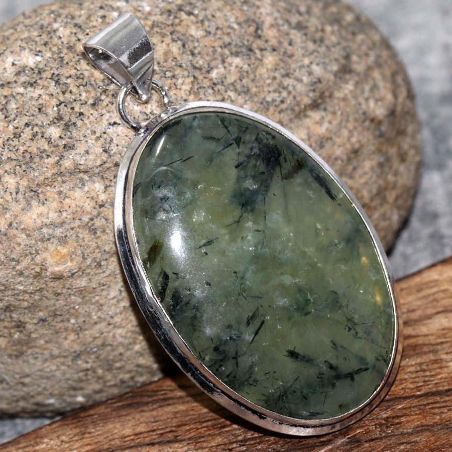 Moss Prehnite 925 Silver Plated Gemstone Pendant 2.1