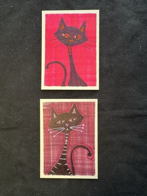 ACEO Art Card Original Mixed Media Cat Duo Signed by Artist