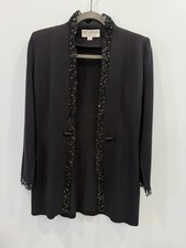 St John Evening Marie Gray Black Sequin Trim Open Front Jacket Blazer Sz 2