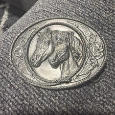 Vintage 1991 Mare  Colt Horse Belt Buckle Western Silver Tone Oval/Siskiyou USA