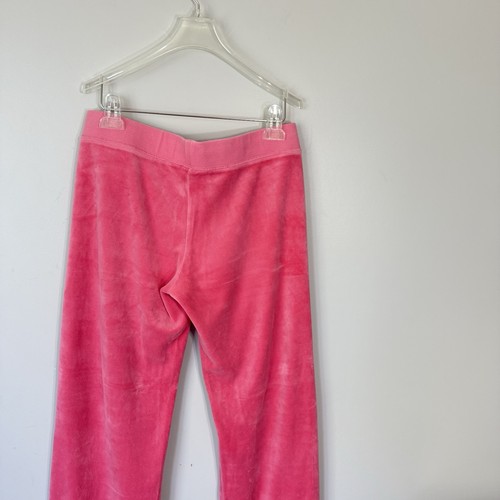 VTG Juicy Couture Low Waist Track Pant Pink Velour Flare Wide Leg Logo 90s Y2K M - Picture 4 of 8