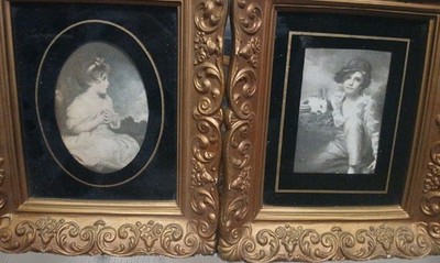 Raeburn & Reynolds Gold Tone Antique Frames 6.5x5.5''Boy W/ Rabbit & Age Of Innoc