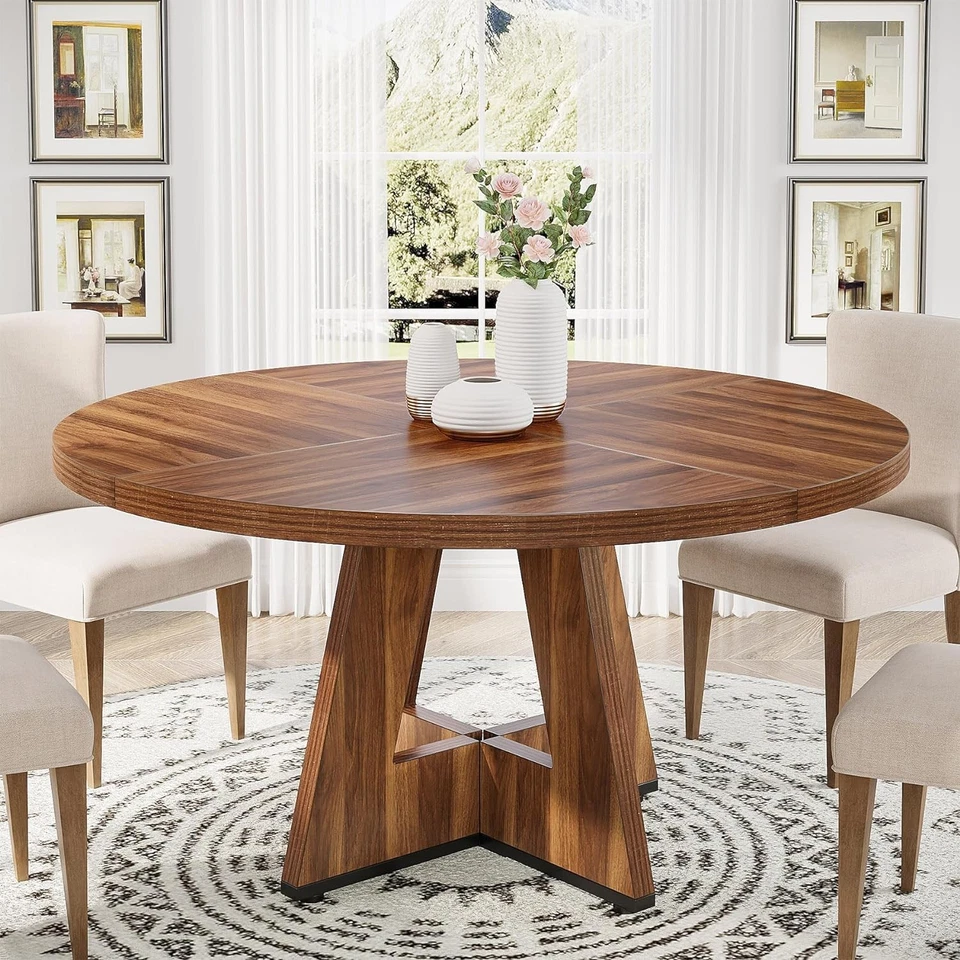 TRIBESIGNS Round Dining Table for 4-6 People,120 cm Farmhouse Kitchen Table for Dining Room