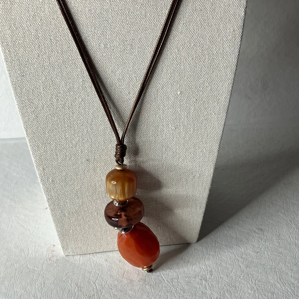 Collar Colgante Chicos Boho Cuentas Cordón Marrón Tono Tierra Piedras Preciosas Declaración Foto 3 de 4