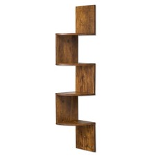 5-Tier Zig Zag Geometric Corner Wall Book Shelf Unit, Floating Wall Shelf